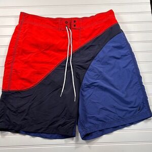 Nautica Colorblock Lined Swim Trunks Mens XL Red Navy Blue Quick Dry Mesh T14600